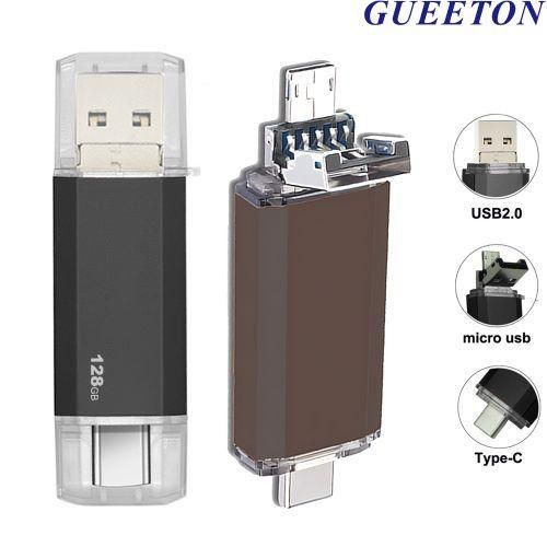 GUEETON 128GB OTG USB Flash Drive - 3-in-1 USB + Micro USB + Type-C